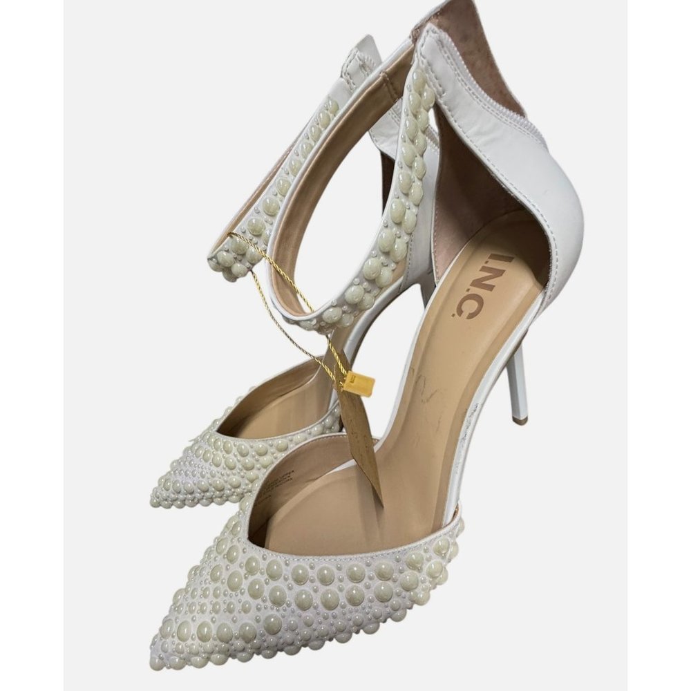 INC Women's White Pearl-Embellished Wedding‎ Bridal Pointed-Toe Heels 10.5